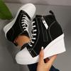 Lightweight Wedge Sneakers for Women Fashion Platform High Top Canvas Shoes Woman Zipper Lace Up Casual Walking Shoes Plus Size