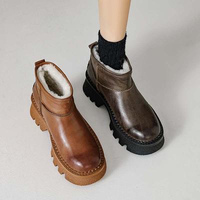 Зимняя обувь из коровьей кожи, меха и шерсти, женские зимние ботинки, сохраняющие тепло, без застежек, европейский дизайн, устойчивые к холоду, ботильоны