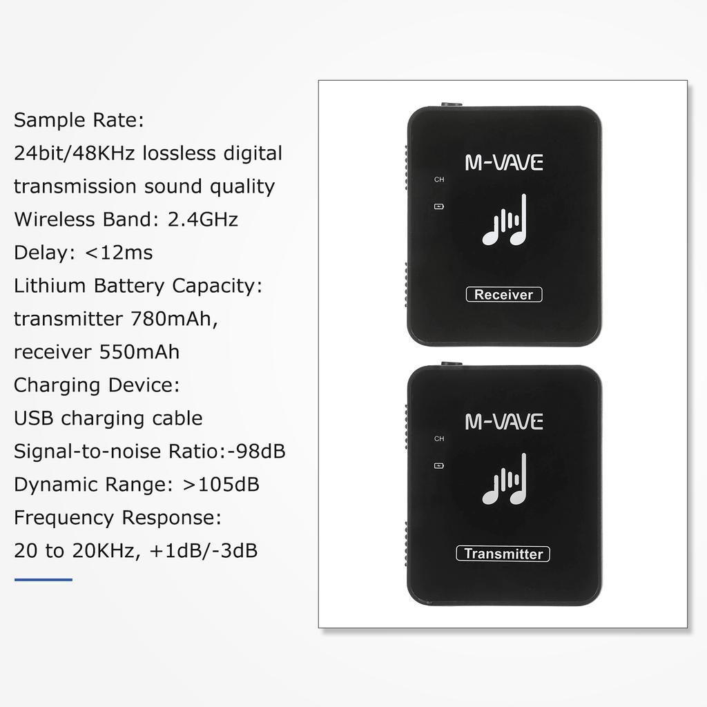 M-VAVE SWS10 2.4GHz Wireless Earphone Monitor Transmission System Rechargeable Transmitter &