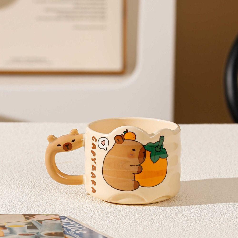 Comfortable Grip Cute Ceramic Coffee Cup Stackable Capybara Themed Drinkware  Office
