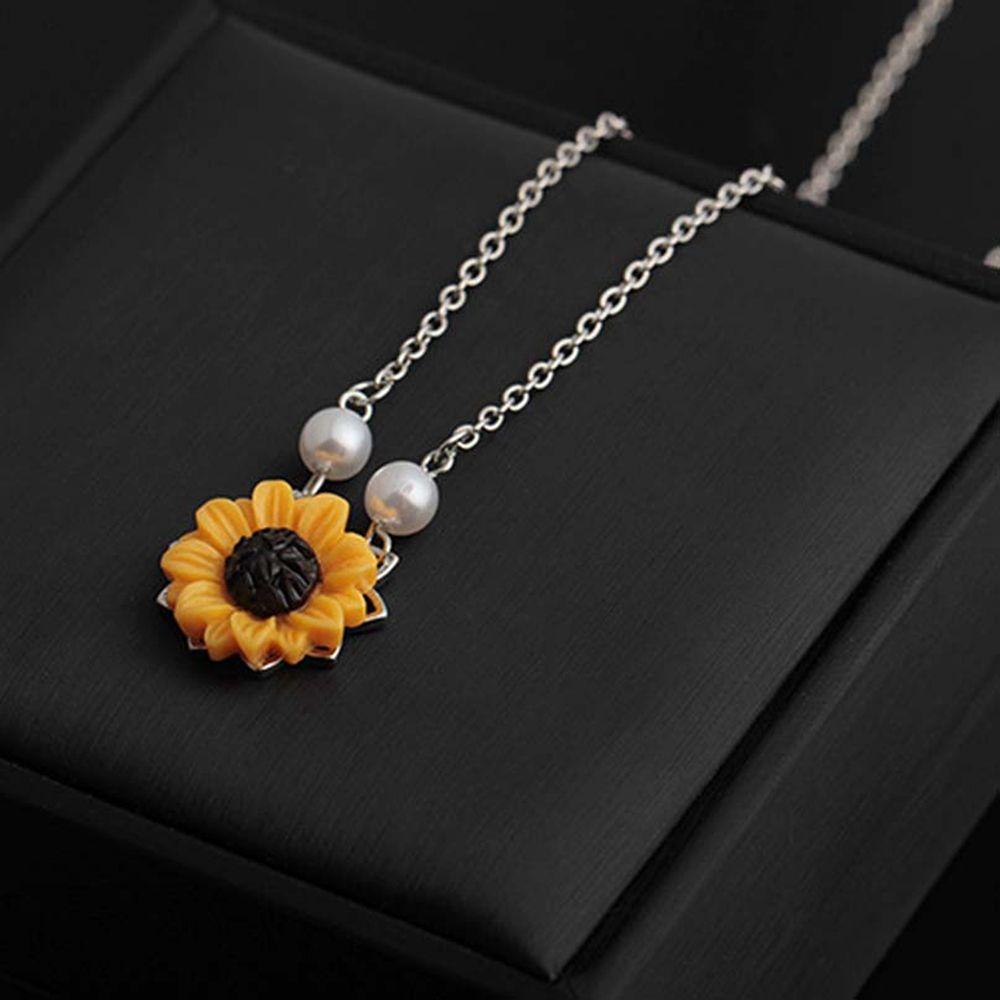 Women Romantic Jewelry Gold Plated Sunflower Necklace Chain Pearls Flower Pendant