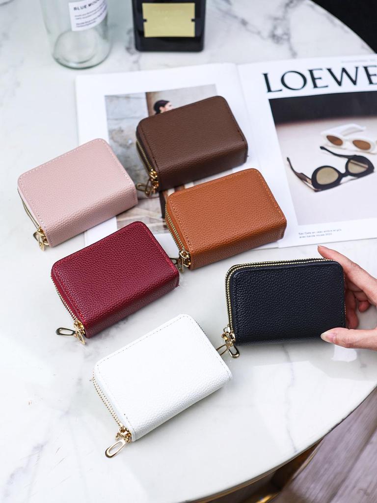 Double Layer Accordion Zipper Wallet: Women's Multifunctional Solid Color Coin Purse