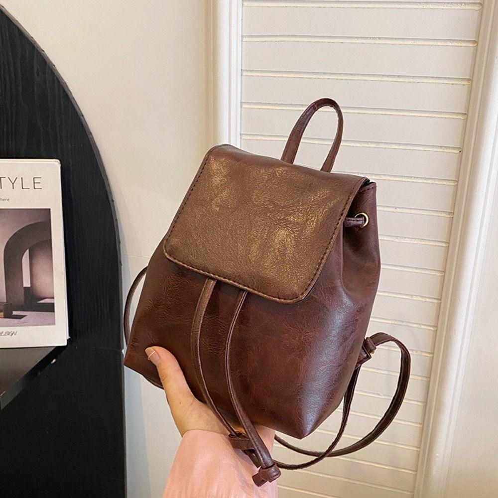 Small Pack Solid Color Shoulder Bag PU Retro Backpack Cute PU Backpack Students