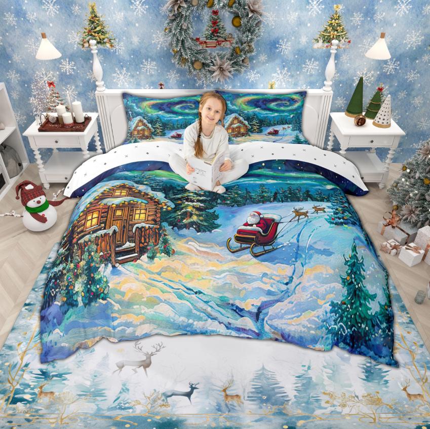 Одеяло Homewish Рождество Санта-Клаус Для Детей Детей 2 шт./3 шт. Рустик Лодж Кабина Рождественское Постельное Белье Сет Постельного Белья С Новым Годом