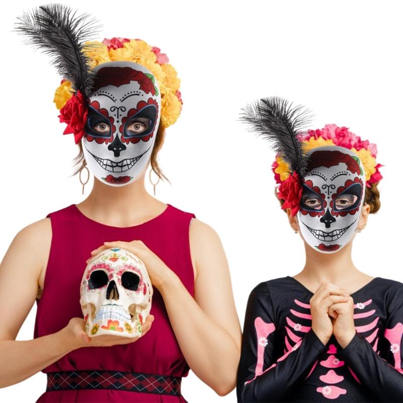 Sugar Skulls Mask Mexicans Masquerade Mask Day of the Dead Mask with Flower Halloween Mask Party Mask Full Face Mask