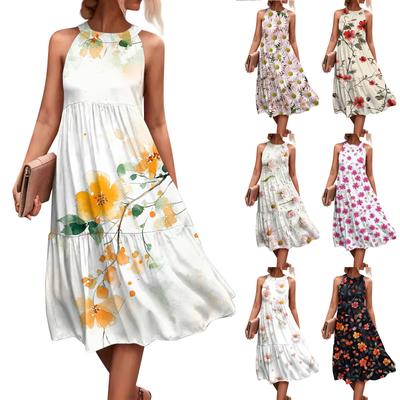 Женские летние платья без рукавов с принтом ко Дню святого Валентина, свободные, повседневные, с висячим вырезом, пляжные платья