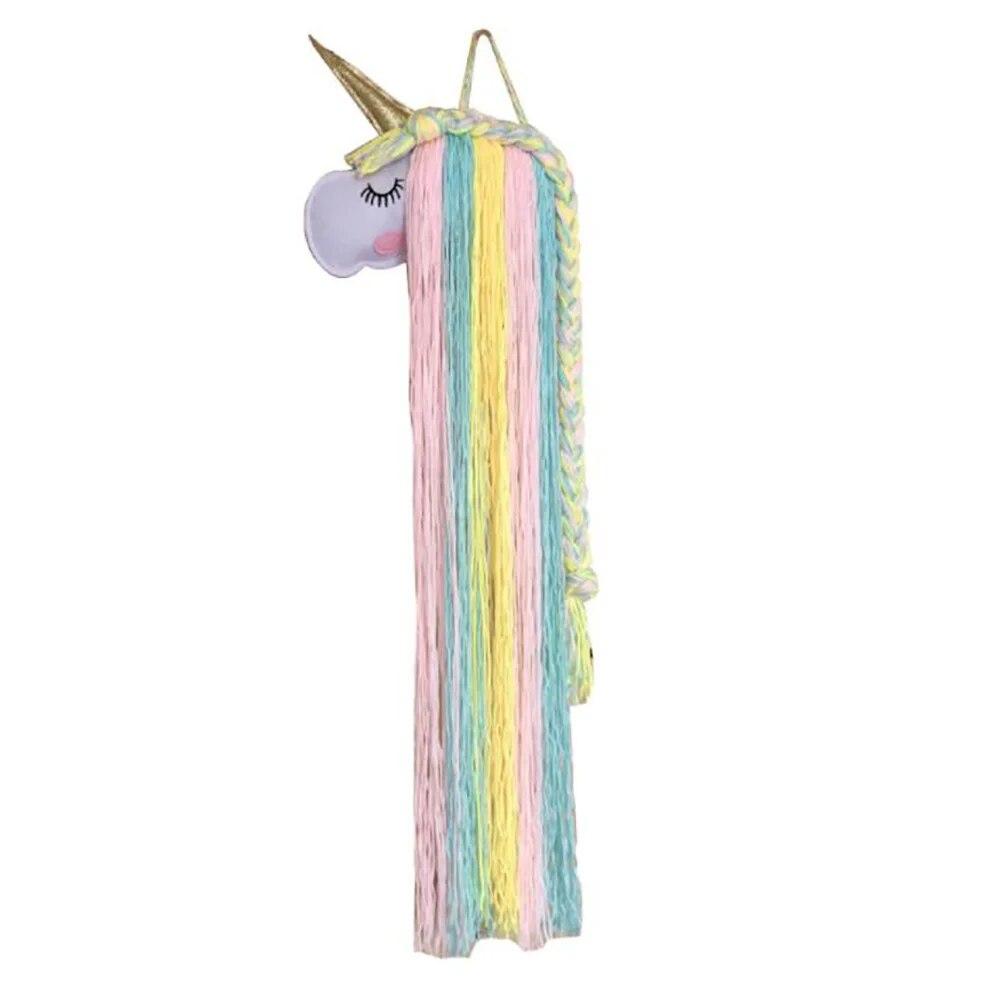INS Unicorn Head Wall Decoration Rainbow Macrame Unicorn Children Hairclip Hair Storage with Wall-Mounted Home Decor Dropship