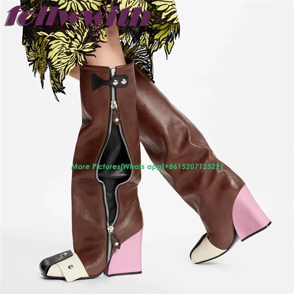 Patchwork Runway Winter Woman Booties Wedges Knee High Side Zipper Modern Newest 2025 Shoes Hot Sale Mixed Colors