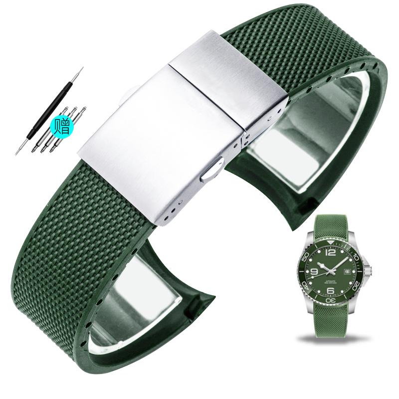 21 мм Каучуковый ремешок для часов с изогнутым концом для Longines Conquest Силиконовый L3.742.4 642 781 782 Стиль Браслет Складная застежка Ремешок для часов