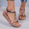 2024 New Women Wedge Sandals Summer Bohemia Rhinestones Casual Platform Sandals Female Peep Toe Outdoor Beach Shoes for Women