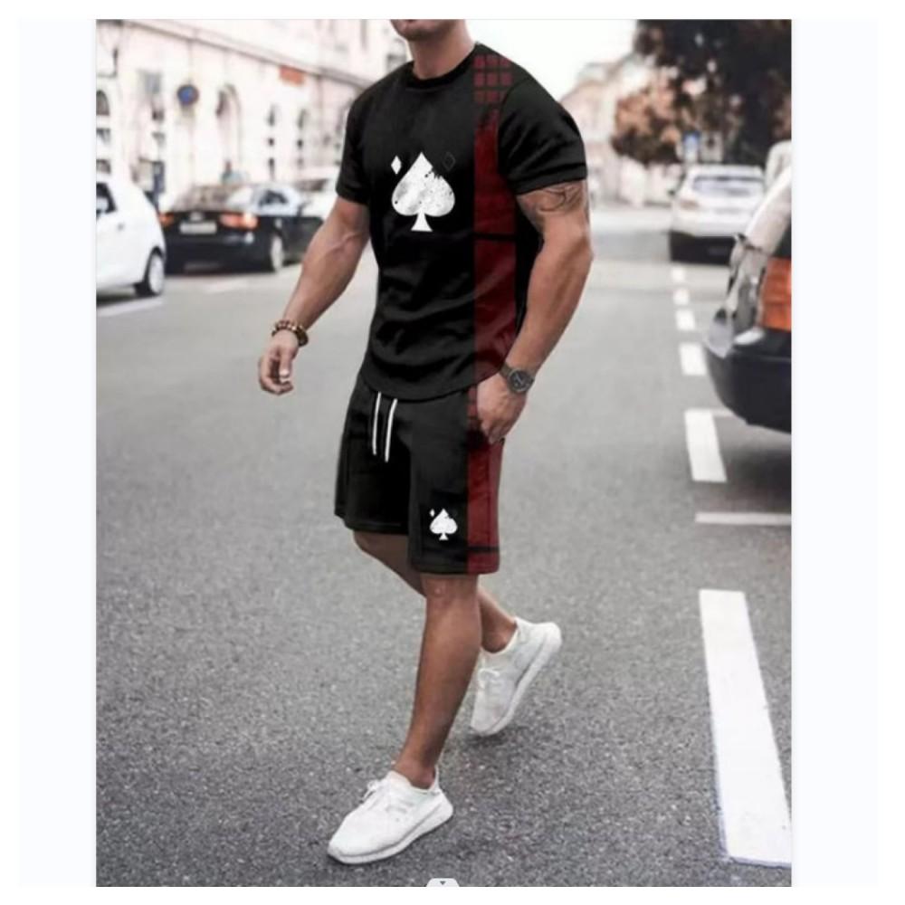 Летний Повседневный Мужской Взрослый Комплект с 3D Принтом Мужская Футболка с Коротким Рукавом Комплект Градиентные Крутые Повседневные Спортивные Шорты Двухпредметный