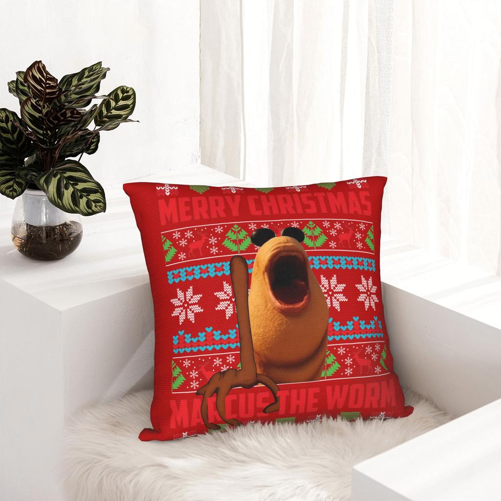 Marcus The Worm Merry Christmas Pillowcase Soft Polyester Cushion Cover Decor Throw Pillow Case Cover Home Square 45X45cm