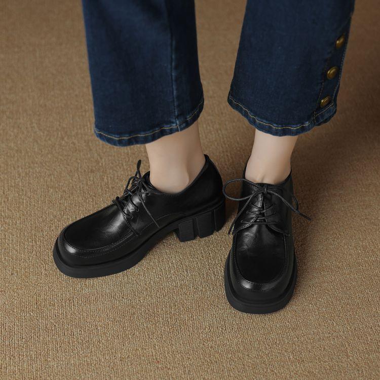 Fashion Korean Shoes Oxfords Women's Female Footwear Loafers With Fur Clogs Platform British Style Autumn 2025 Leather Dress Slip-on Cre