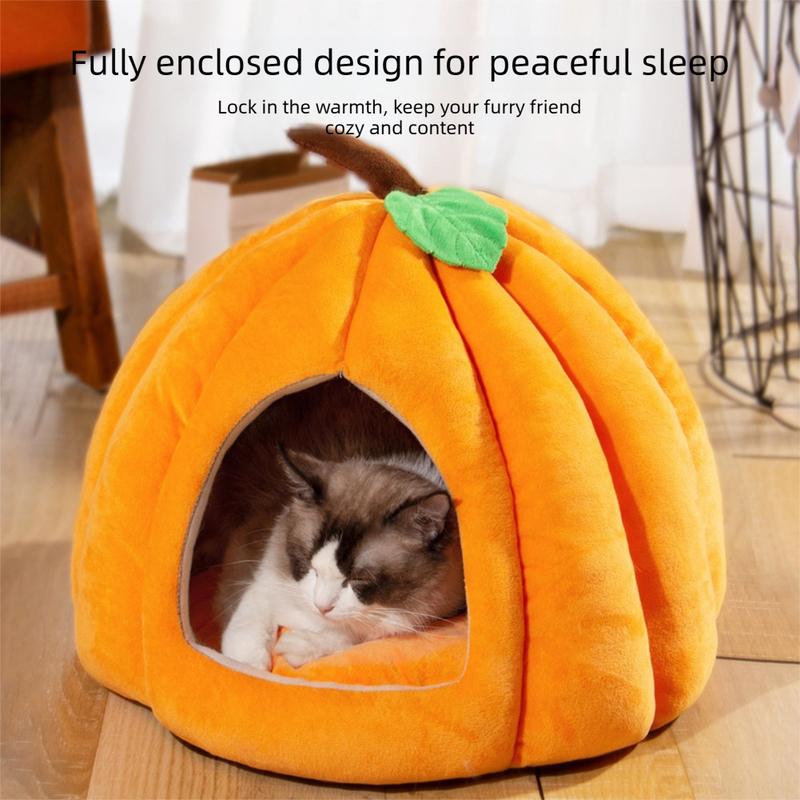 Halloween Small Cat Bed For Indoor Cats Washable Plush Pumpkins Cat Cave Bed,Winter Warm Closed Pet Nest,Detachable Pet House