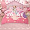 Homewish Kawaii Unicorn Duvet Cover Set for Kids, Watercolor Rainbow Castle Bedding Set, Chic Flower Floral Comforter Cover Set