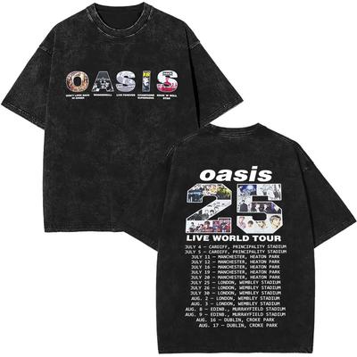 Футболка в винтажном стиле с принтом логотипа рок-группы O-Oasis Live 25 World Tour, модная готическая футболка оверсайз с коротким рукавом, для мужчин и женщин.