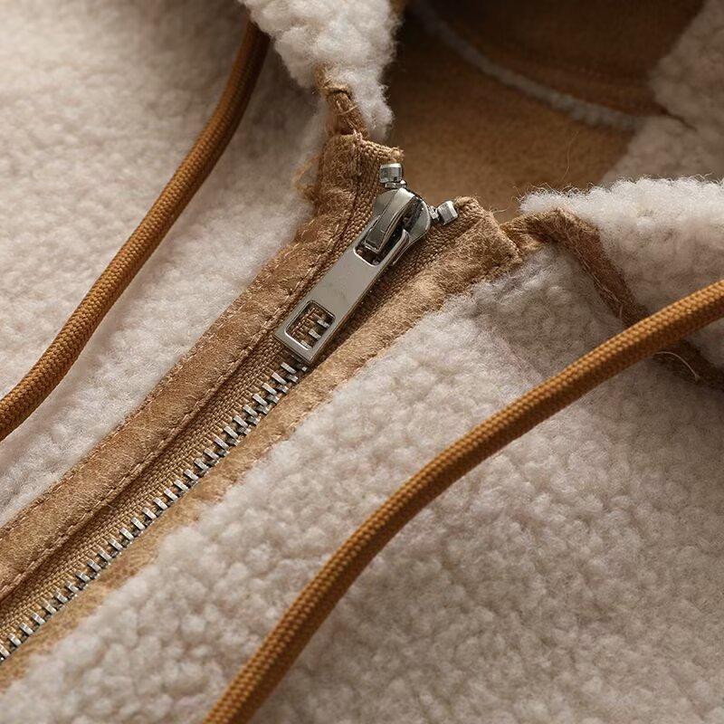 Зима 2025 Французский Нежный Стиль Универсальный Флисовый Кардиган Пальто с Капюшоном