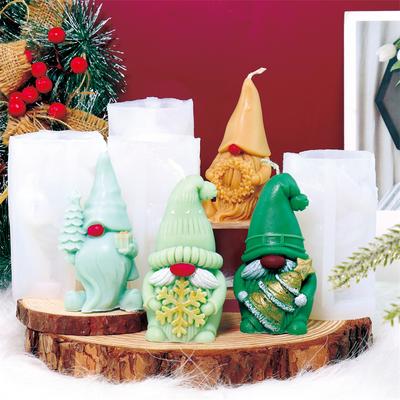 3D Рождественский гном держит дерево снежинка силиконовая форма для свечей DIY используется для изготовления свечей, гипсовых украшений, рождественских украшений, форма