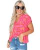 Azura Exchange Блузка с короткими рукавами и V-образным вырезом с розовым леопардовым принтом
