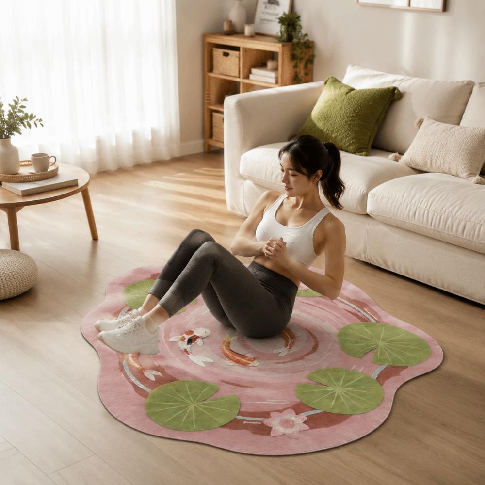 Imitation Cashmere Koi Pond Carpet Carp Print Irregular Floor Mat Lotus Rugs Bedroom Decor