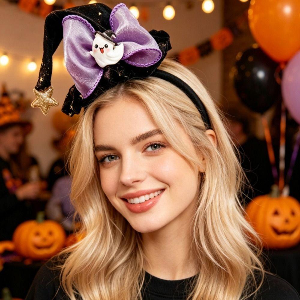 Bow Halloween Party Hair Band Mesh Cone Hat Hair Hoop Personality Halloween Hair Clip Kids