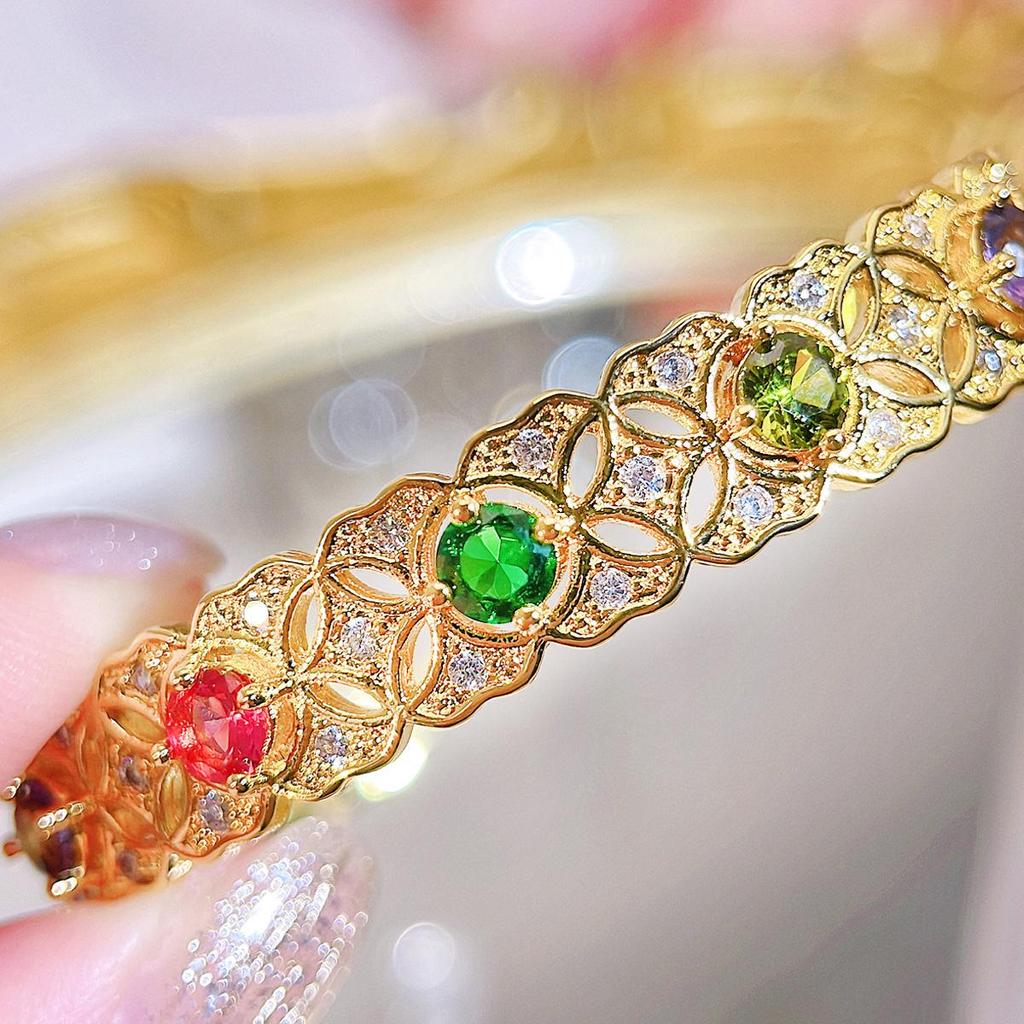 WWJ Royal And Noble Party Wedding Golden Регулируемый открывающийся браслет Роскошные ретро женские ювелирные аксессуары Цветные браслеты с цирконием CZ