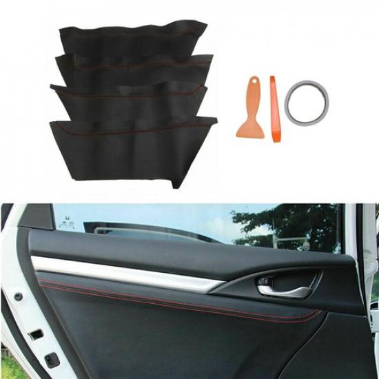 4 Pieces Leather with red line Car Inner Door Panel Cover Change For Civic 16-21