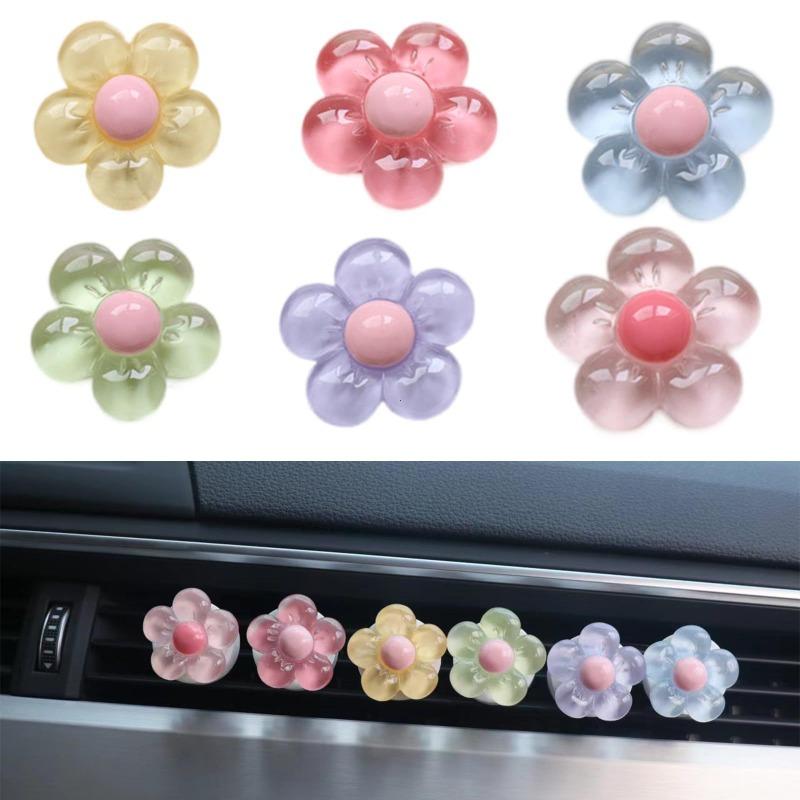 6Pcs Cute Flower Aromatherapy Car Air Outlet Decoration Perfume Clip Air Freshener Colorful Flora Decor Auto Accessories