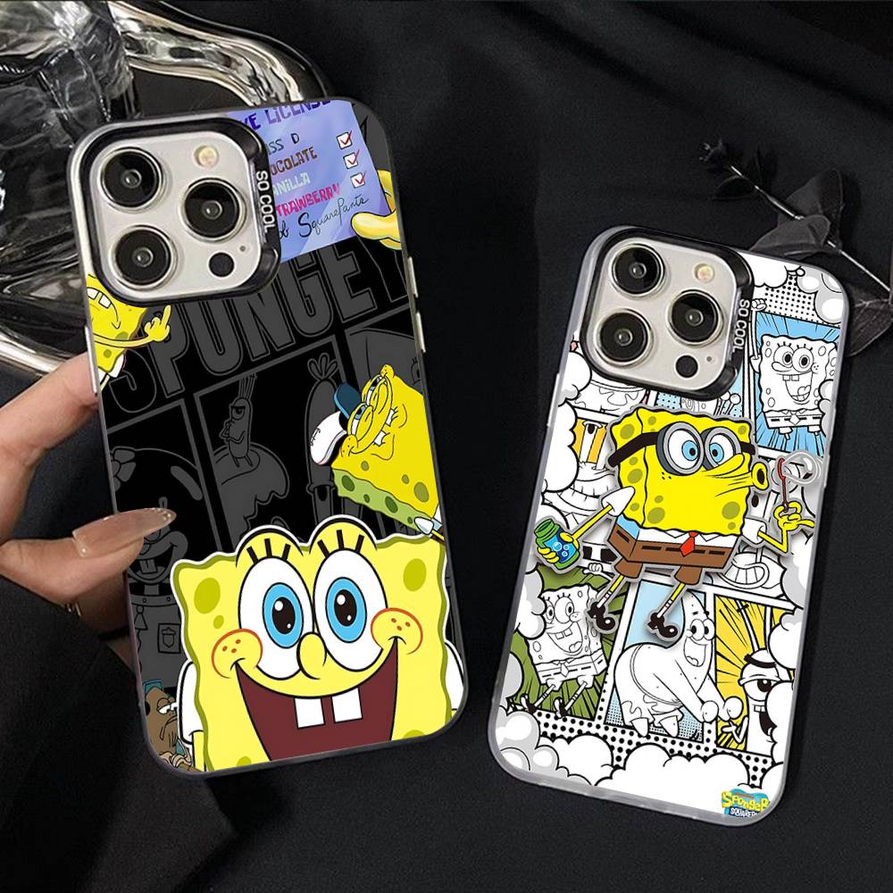 Мультяшный Милый S-Губка Боб Аниме Чехол для Телефона Для IPhone 17 16 15 14 11 12 13 Pro Max Pro Plus Цветной Серебристый Чехол