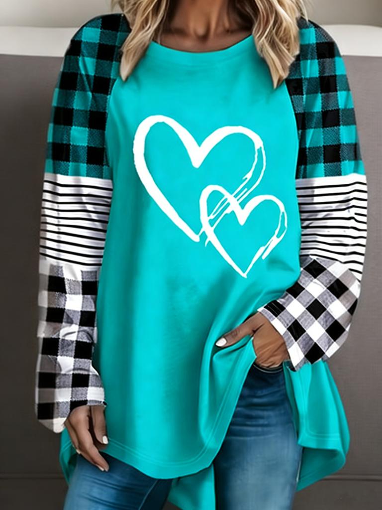 A Women's Casual Long-sleeved T-shirt with a Heart-shaped Pattern Is a Mother's Day Gift, Suitable for Holiday Gifts for Mom.