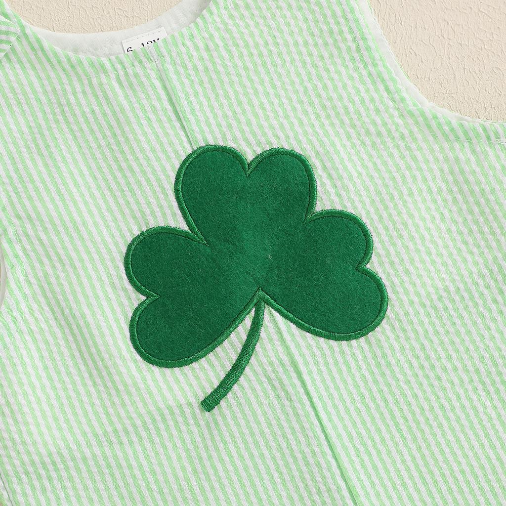 Baby Boy Striped Tank Romper Clover Embroidery Sleeveless Bodysuit Irish Clothes