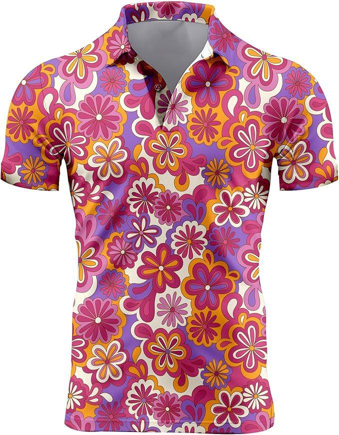 Casual essential! Geometric pattern short-sleeve polo shirt.