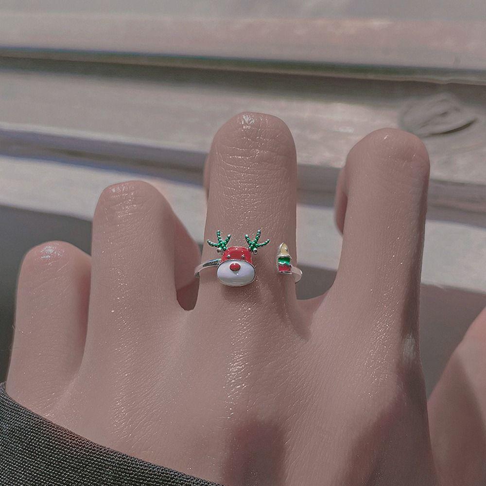 Zinc Zinc Alloy Enamel Elk Ring Dripping Oil Christmas Finger Buckle Unique Decoration