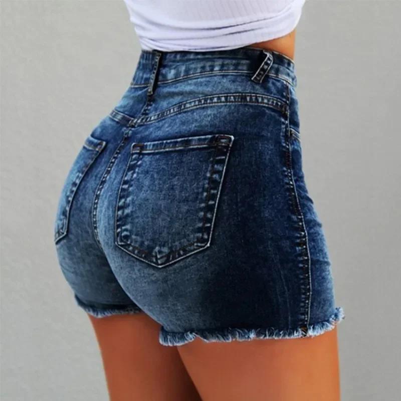 High Waist Short Pants Women's Jeans Available In Multiple Colors Women's Denim Stretch Shorts Stretch Tassel Distressed