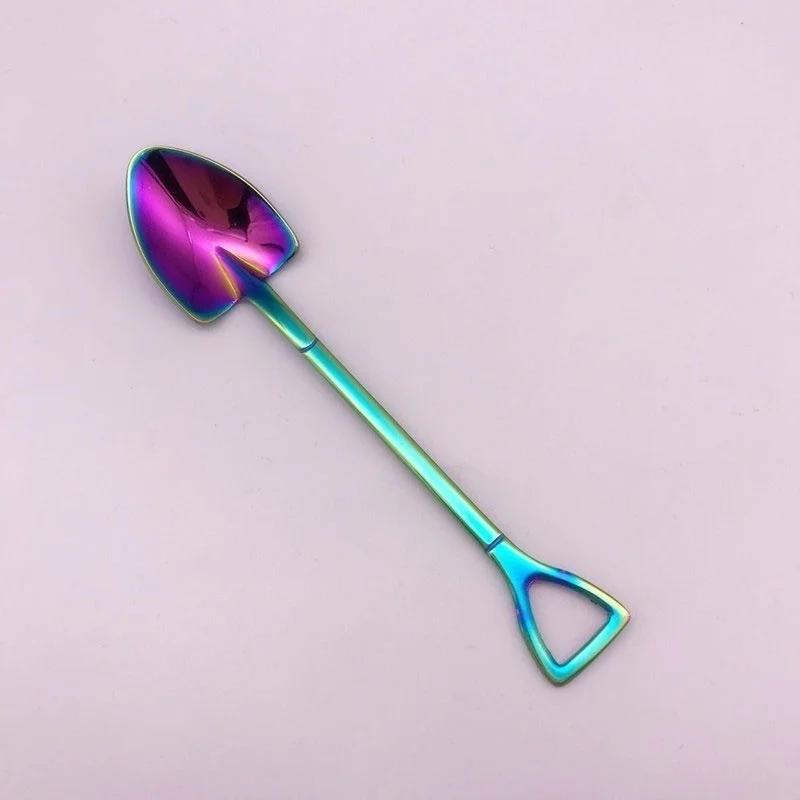 1PCS Creative Shovel Shape Dessert Spoon Stainless Steel Coffee Stirring Spoon Shovel Fork Fruit Fork Home Kitchen Tableware