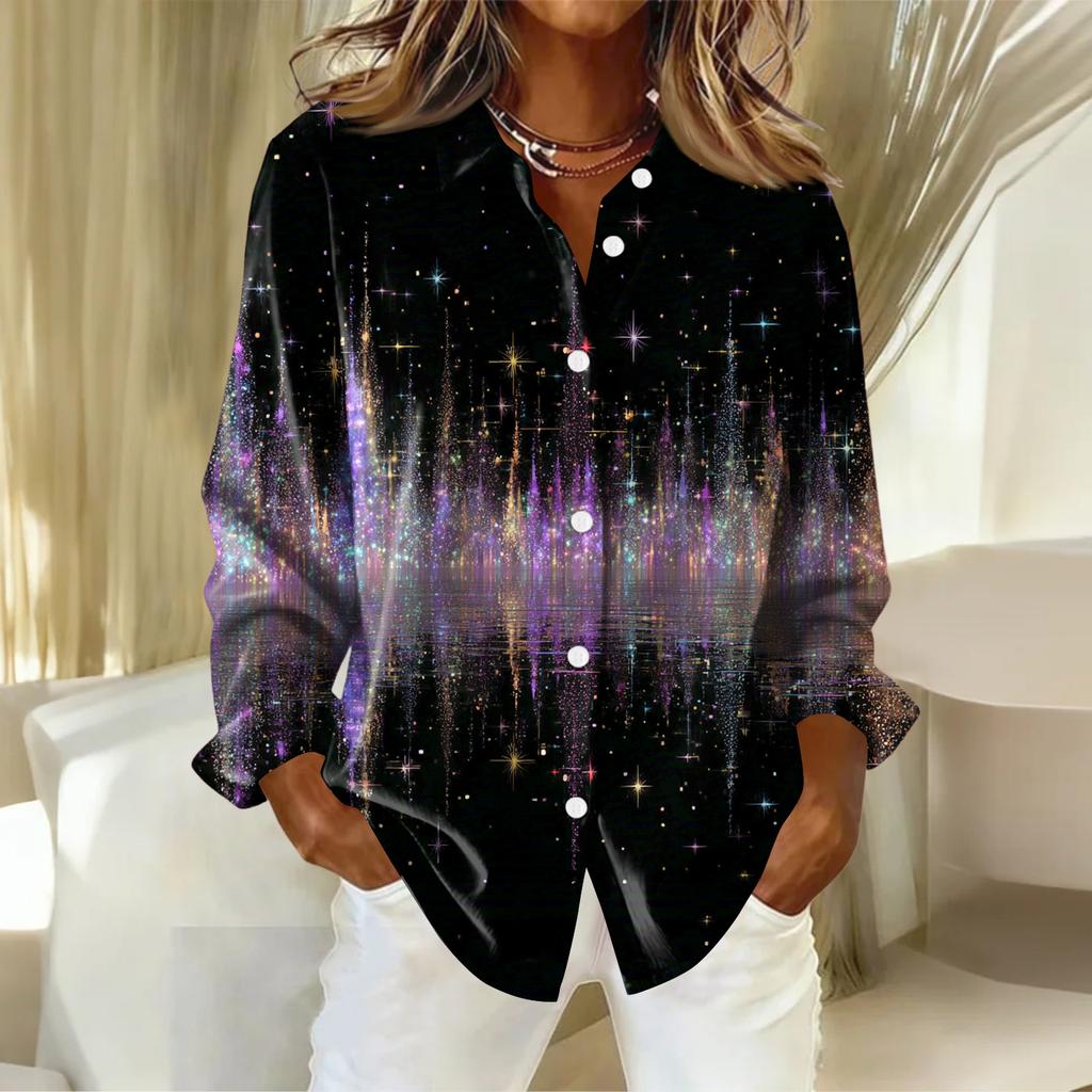 Women's Shirt With Floral Print Buttons, Long Sleeved Casual Regular Shirt Blouses Casual Plus Size Basic Tops