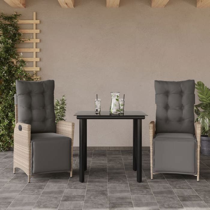 VidaXL Ensemble à Manger de Jardin avec Coussins 3 pcs, Table et Chaises avec Dossier Réglable, Meubles d'Extérieur, 3213469