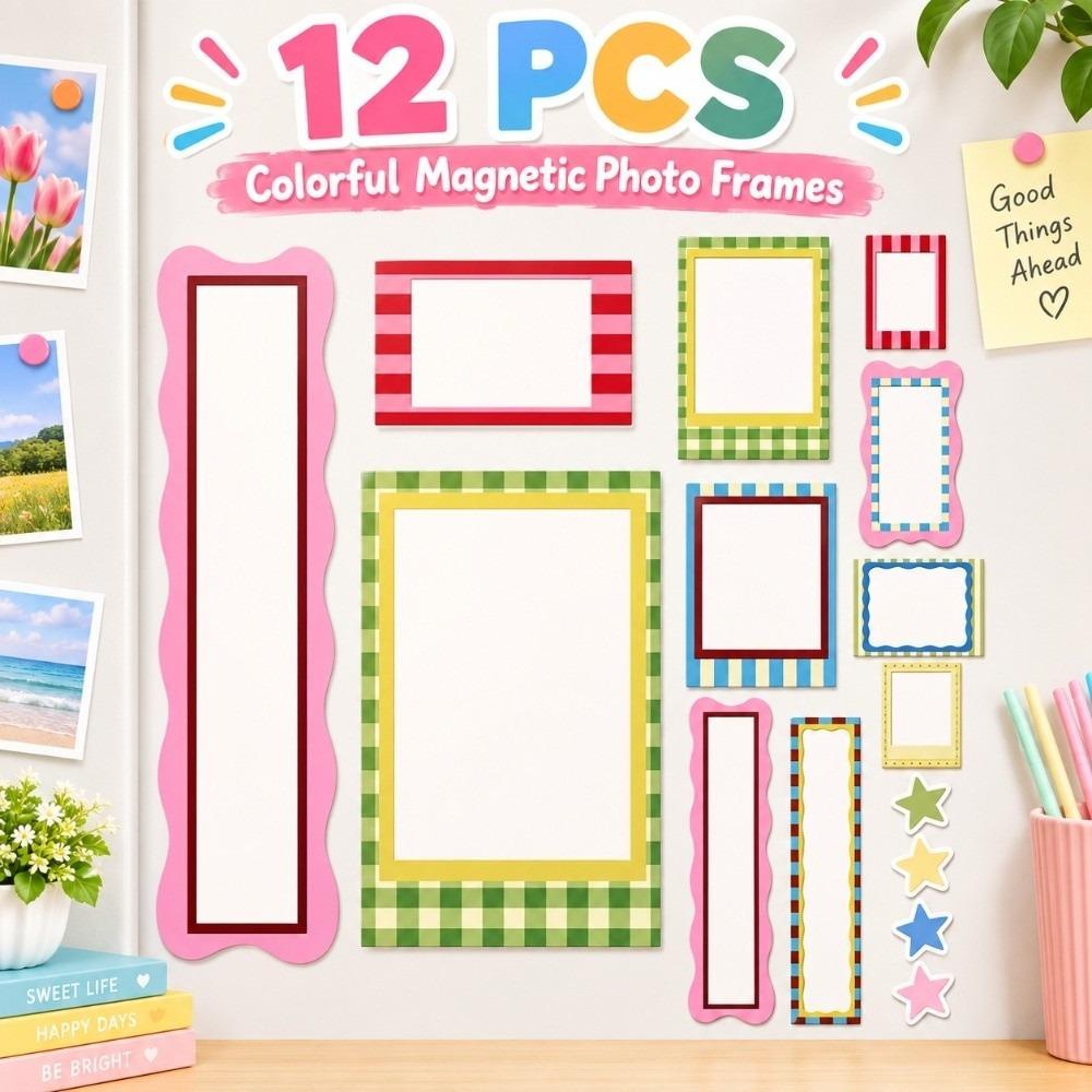 12 Pack Star and Wave Border Magnetic Photo Frames Refrigerator Frames Home Decor
