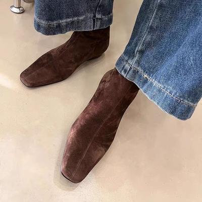 Модные зимние женские ботильоны из короткого плюша, модные ботильоны с квадратным носком, элегантные женские ботильоны на низком каблуке