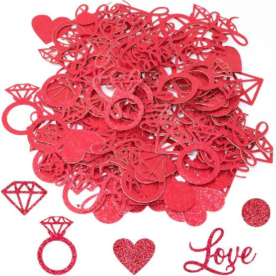 Honbay 100PCS Red Love Heart Fing Ring Table Confetti Party Decorations for Wedding Engagement Anniversary Bachelorette Bridal Shower Birthday Party
