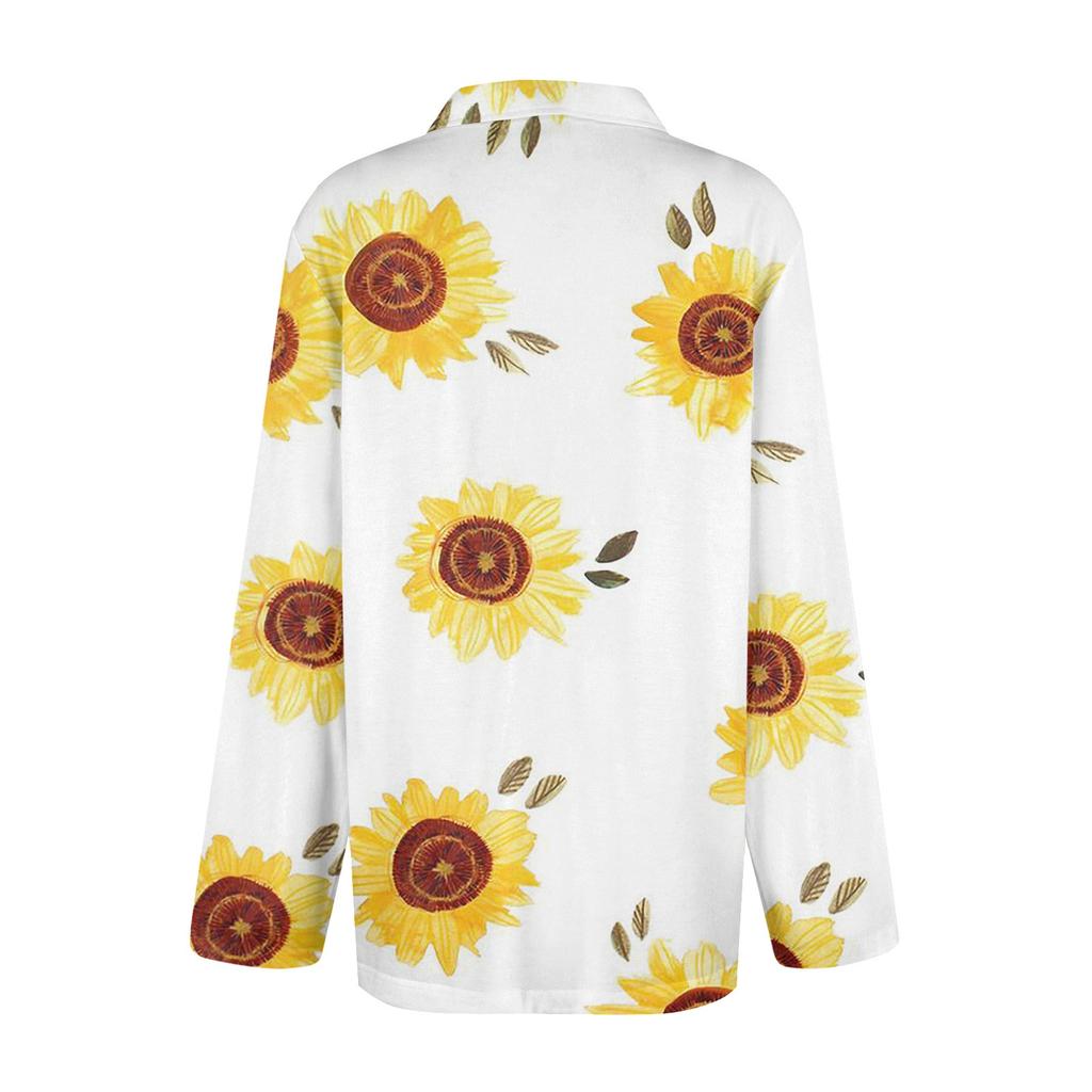 Women's Fashion Leisure Long Sleeve V Neck Flower Printing Top