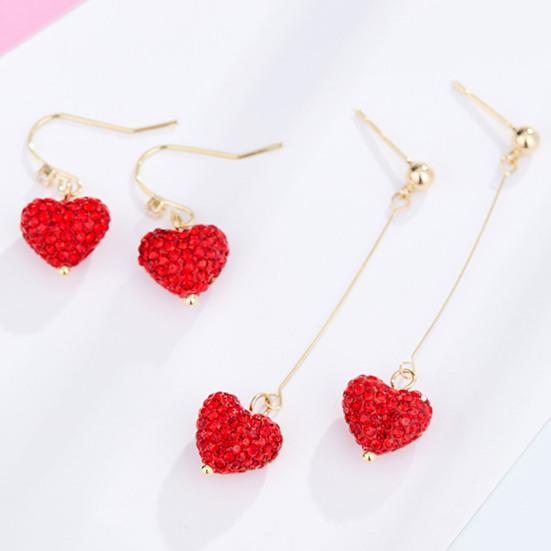 1 Pair Women Hook Earrings Artificial Crystal Red Heart Glitter Pendant Dangle Earrings Jewelry Gift
