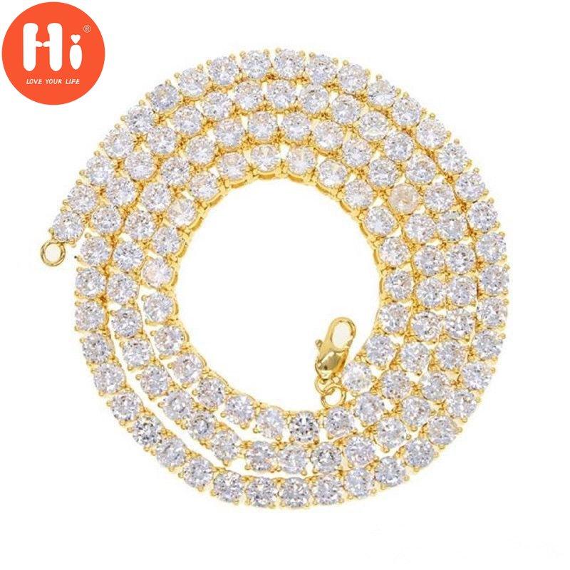 Привет хип-хоп блеск ледяной камень серебро желтое золото цвет теннисная цепочка мужские ожерелья