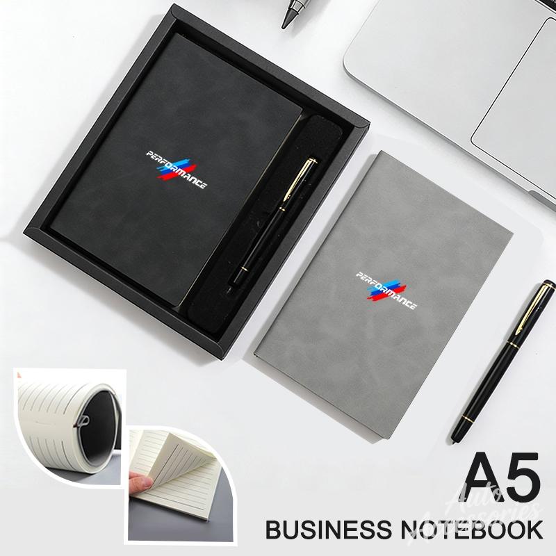 QXFA9 A5 Leather Business Notebook With Signature Pen Set Gift Box Luxury Hardcover Journal Office School For BMW Performance Sticker