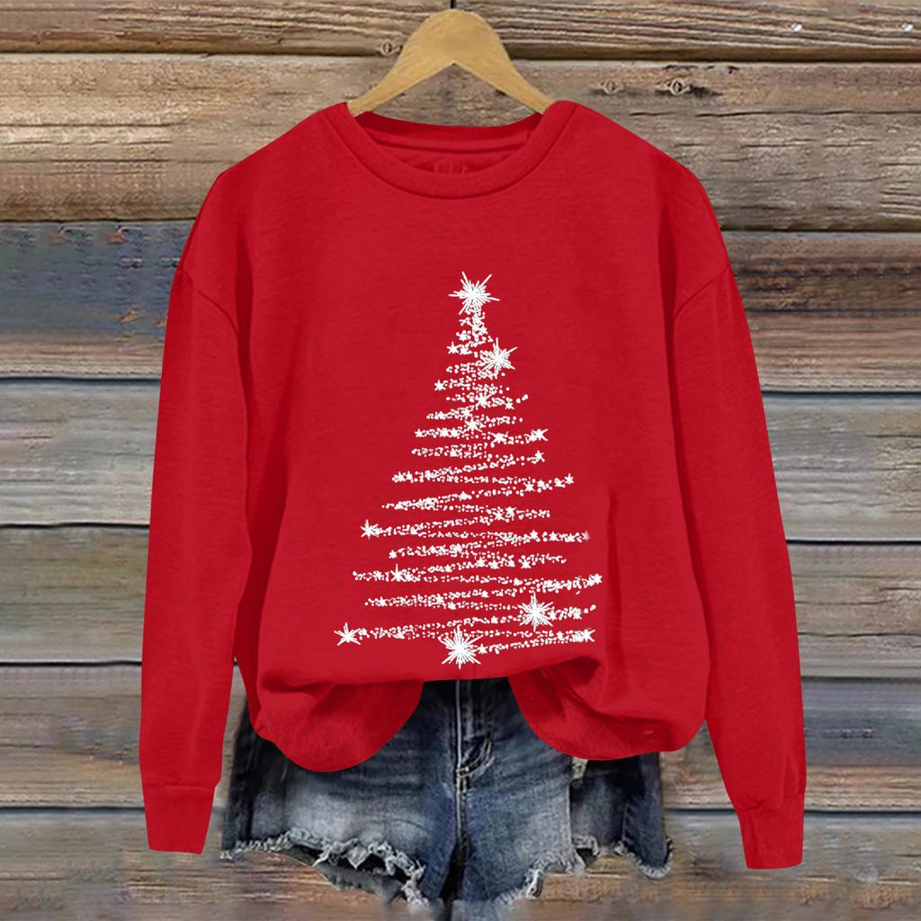 Женская рождественская повседневная спортивная толстовка с принтом, длинными рукавами и круглым вырезом.
