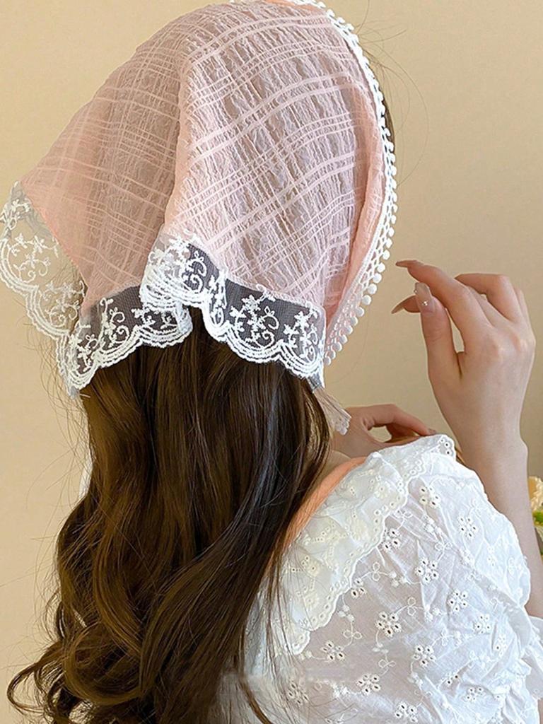 1 Pcs Fashion Pink Lace Flower Bandanas Hair Scarf For Women Girls Party Hair Accessories