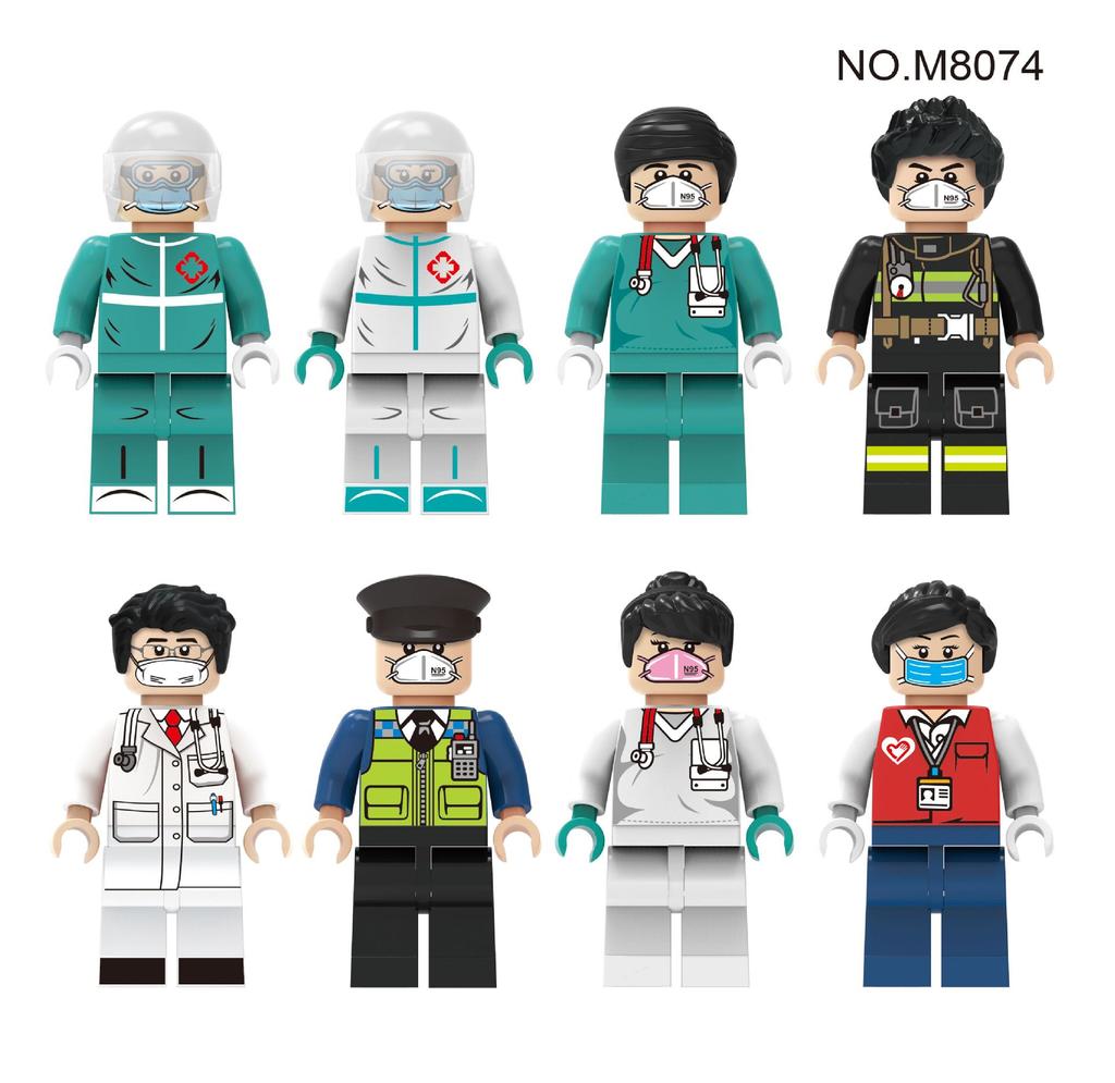 8pcs M8074 Health Care Doll Doctor Nurse Police Character Doll Small Particle Children's Building Blocks