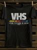 Men'S Retro VHS Graphic T-Shirt - The Future Is Here Design, Soft 100% Cotton Relaxed Fit Short Sleeve, Black with Colorful Stripes Punk Rock Style,