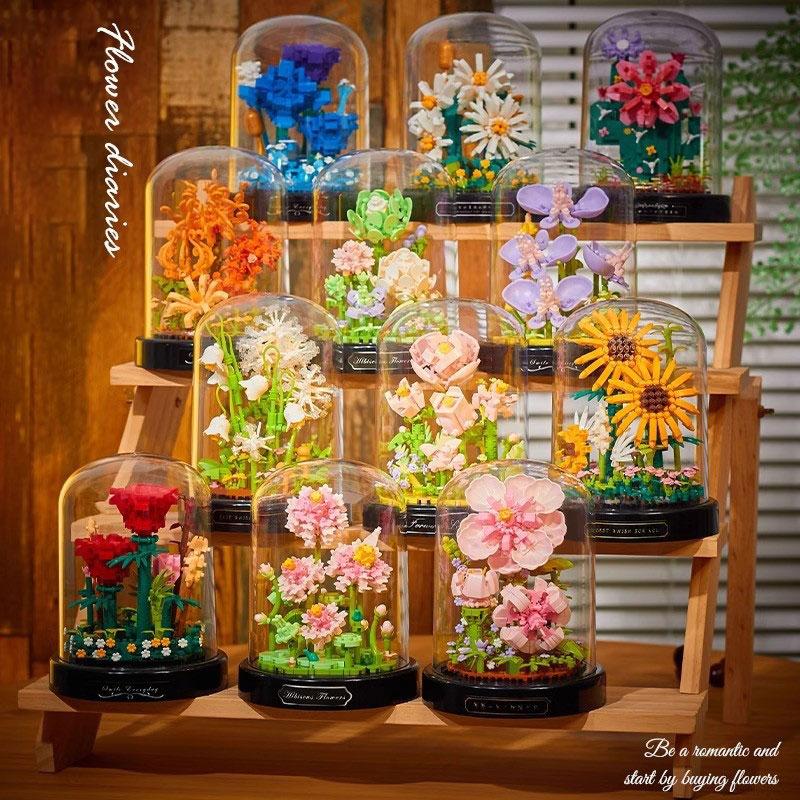 Букет Вечных Цветов Бонсай Комнатное Растение Модель Микро Строительные Блоки Украшение для Дома Головоломка Игрушки Детские Подарки на День Рождения Рождество