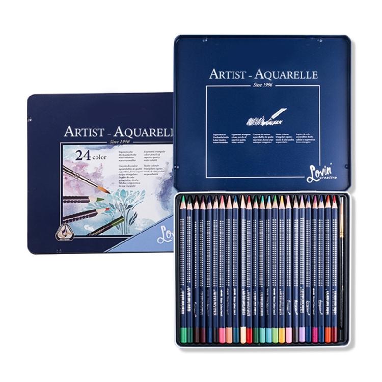 Watercolour Colouring Pencil Set with Brush Water-Soluble Coloured Pencils in Metal Case for Kid Adult Artist Coloring